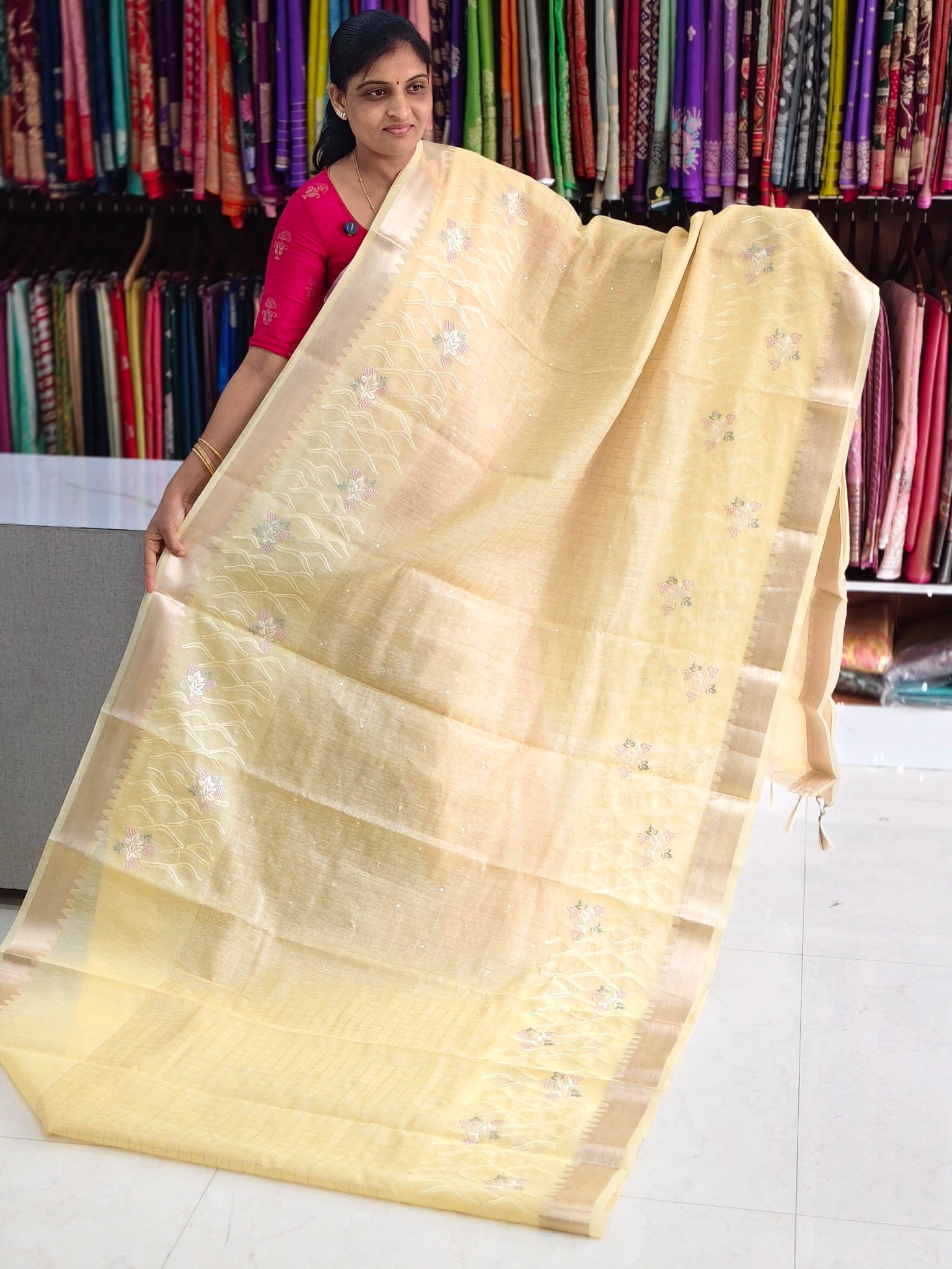 Linen work saree