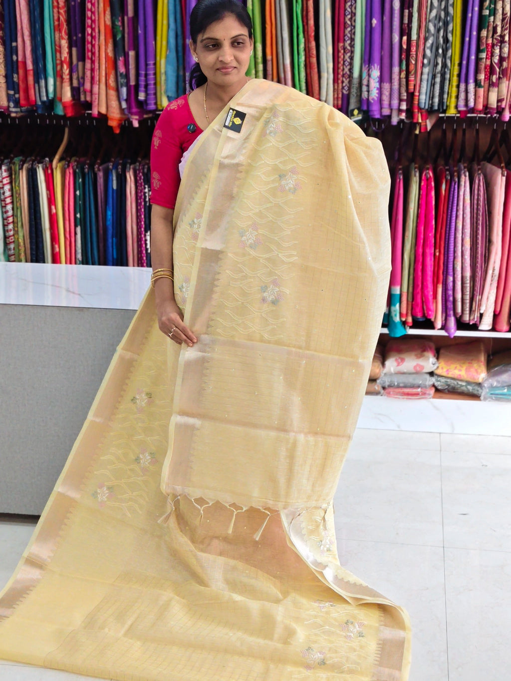 Linen work saree