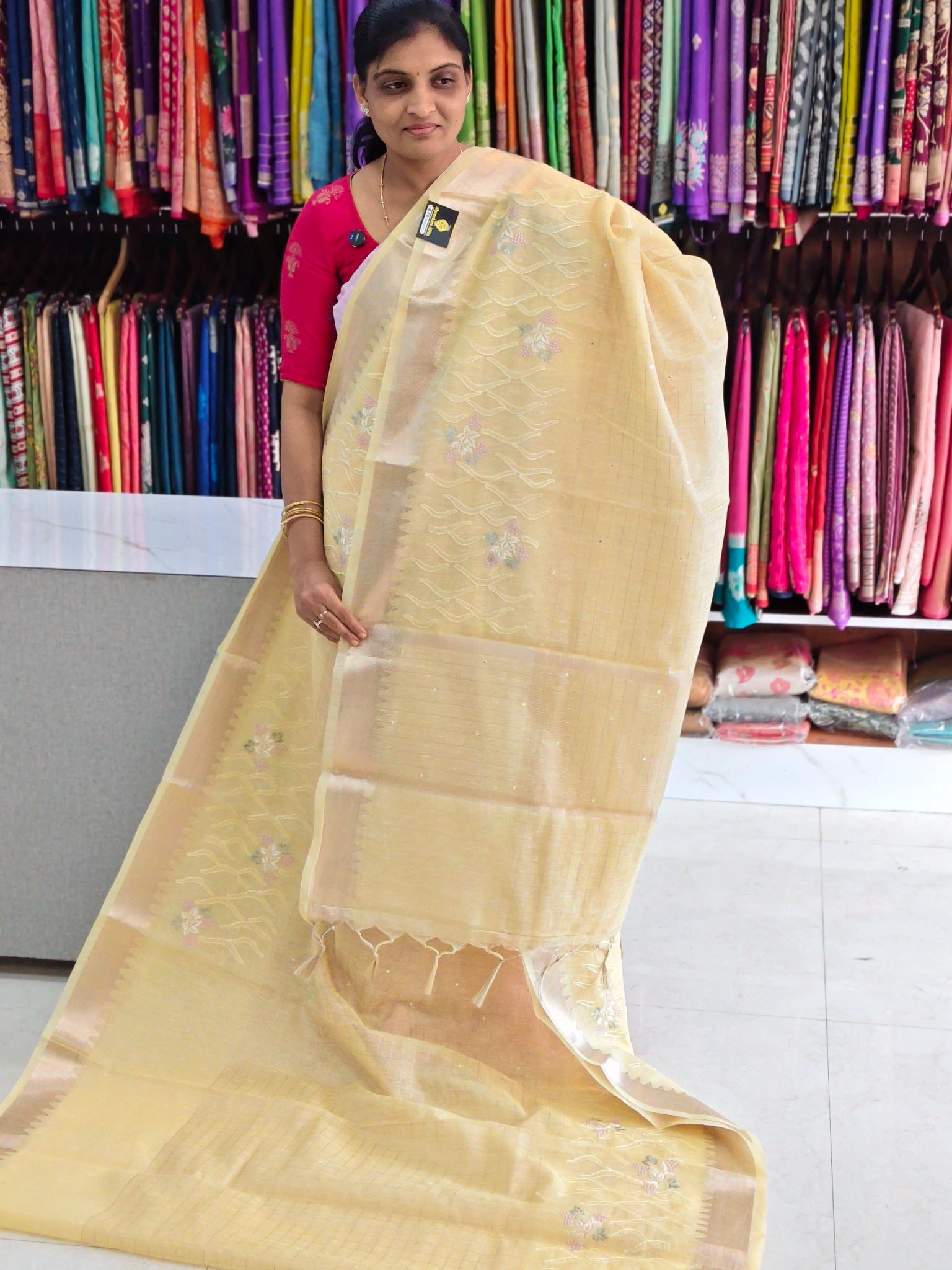 Linen work saree