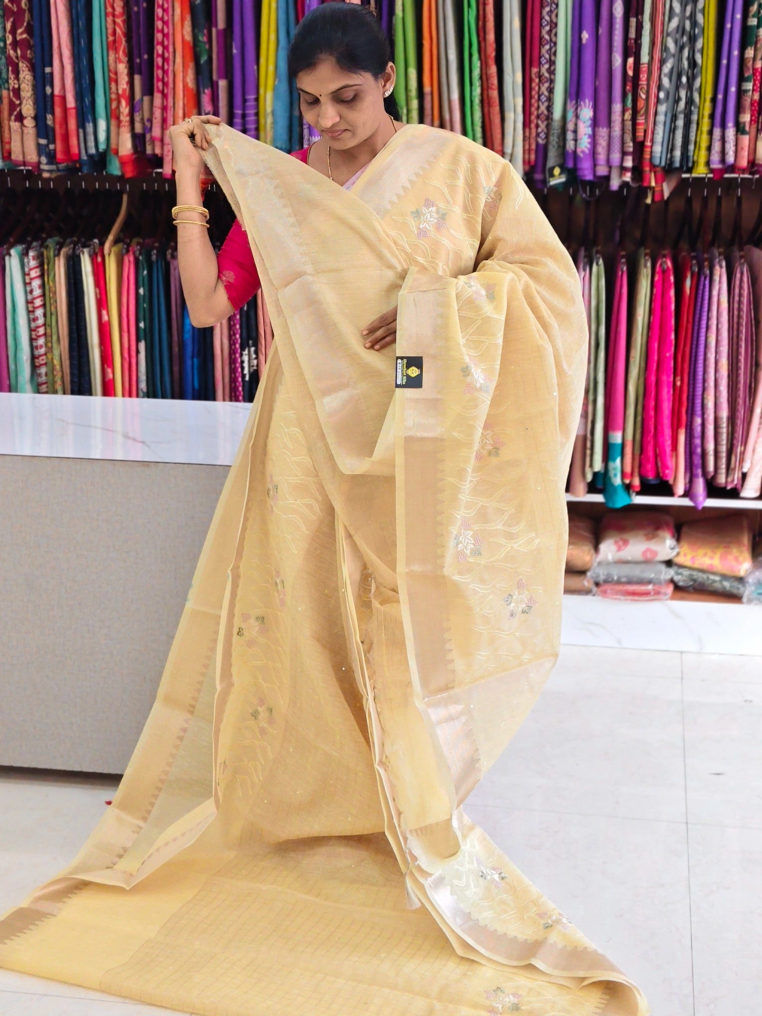 Linen work saree