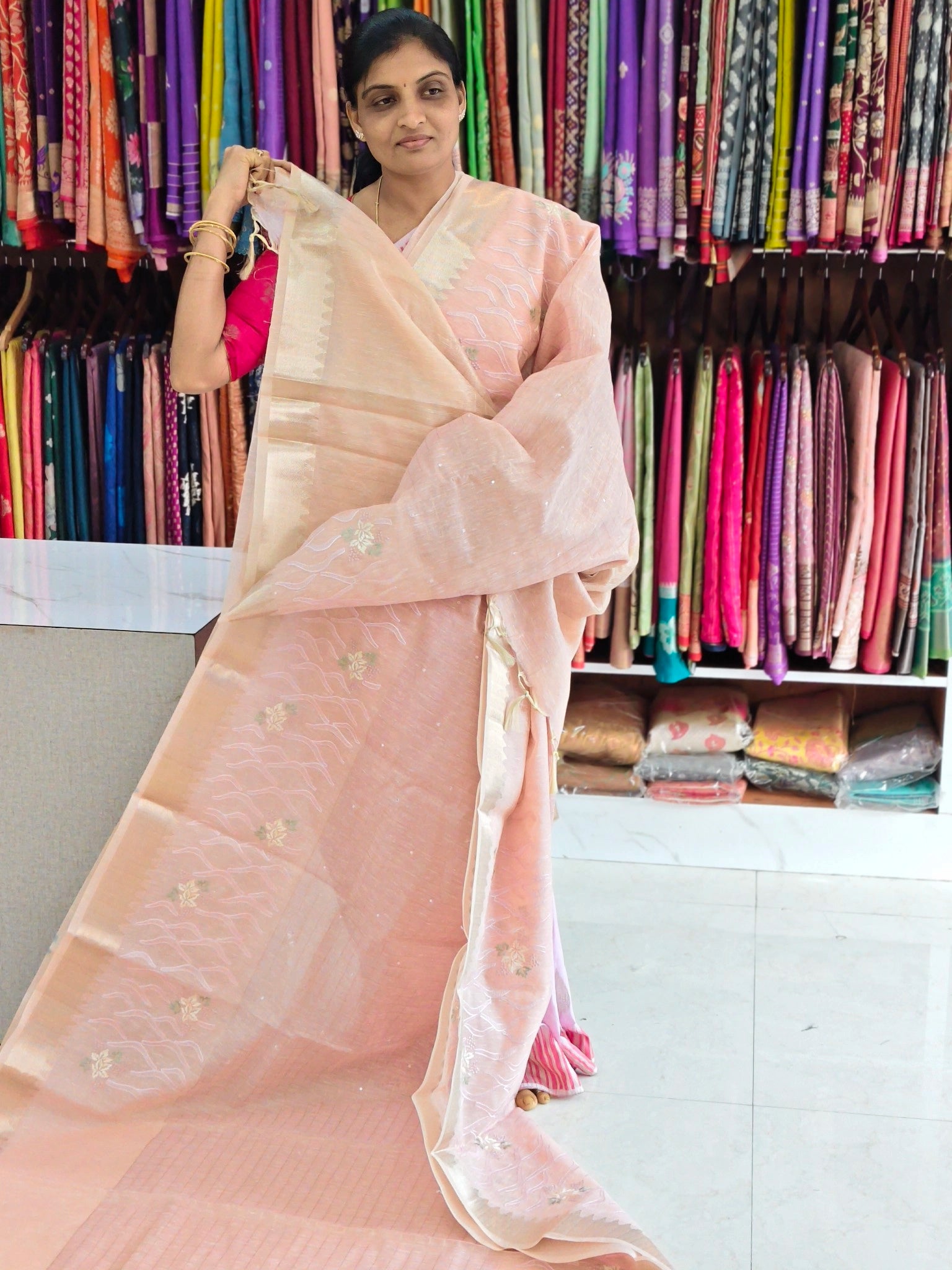 Linen work saree
