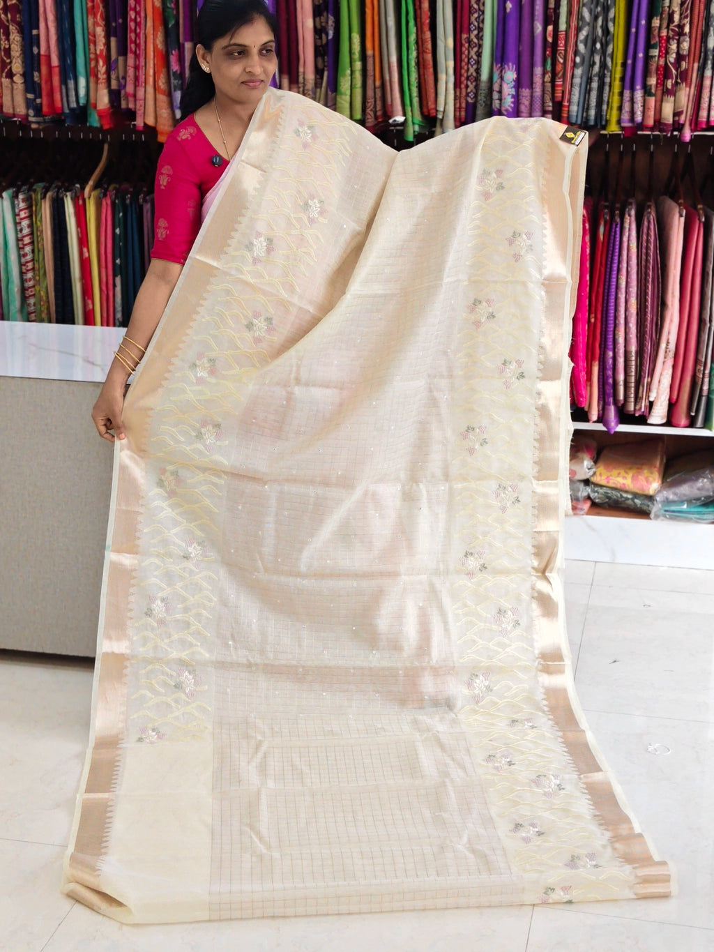 Linen work saree