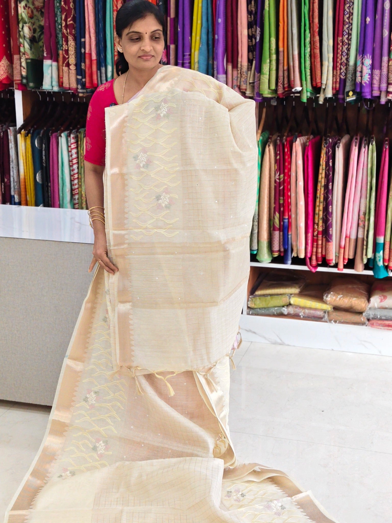 Linen work saree