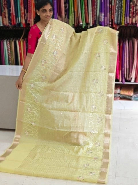 Linen work saree