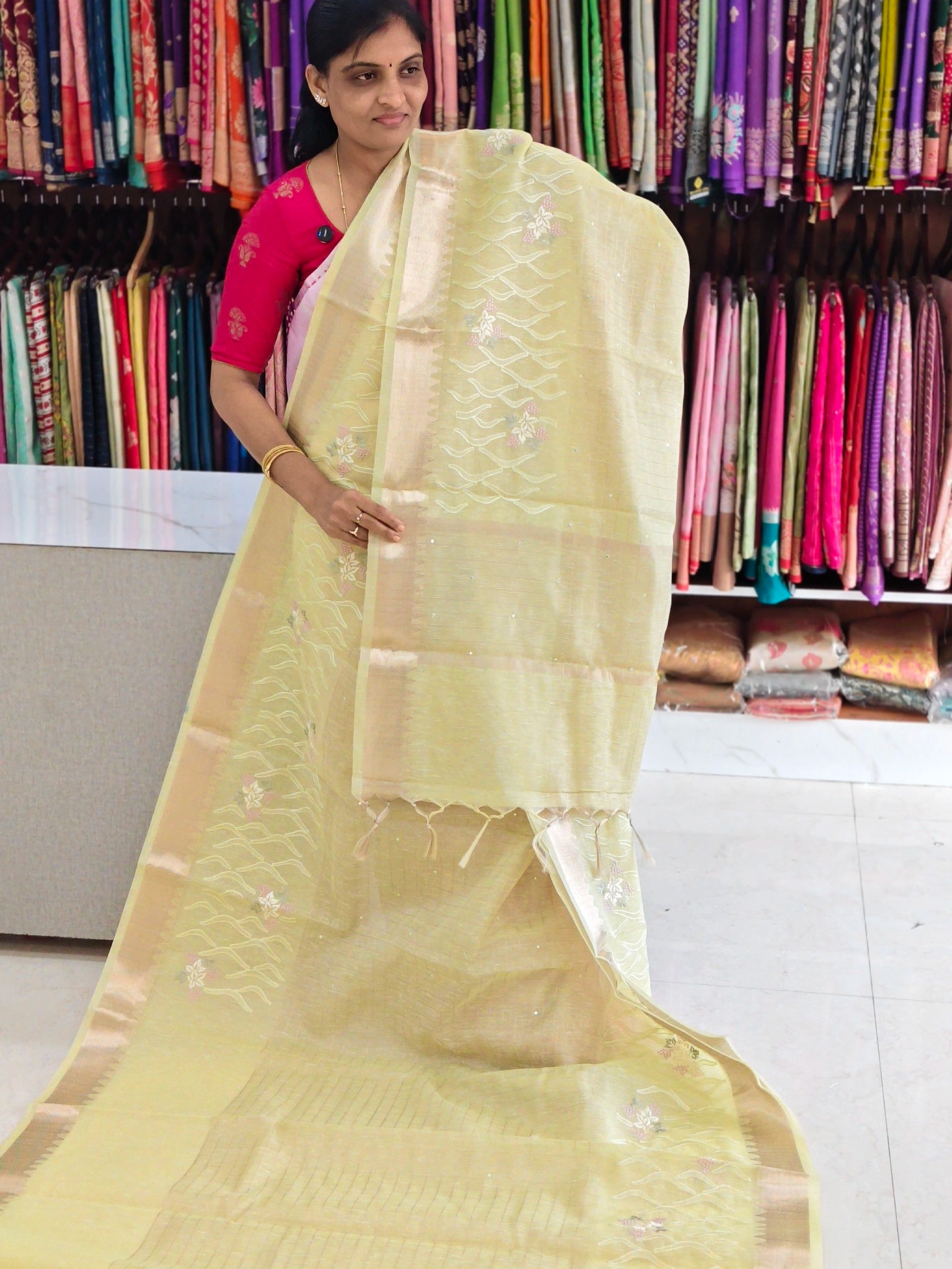 Linen work saree