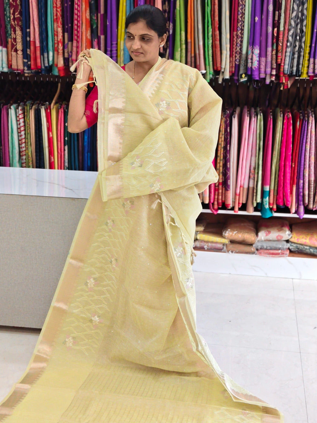 Linen work saree