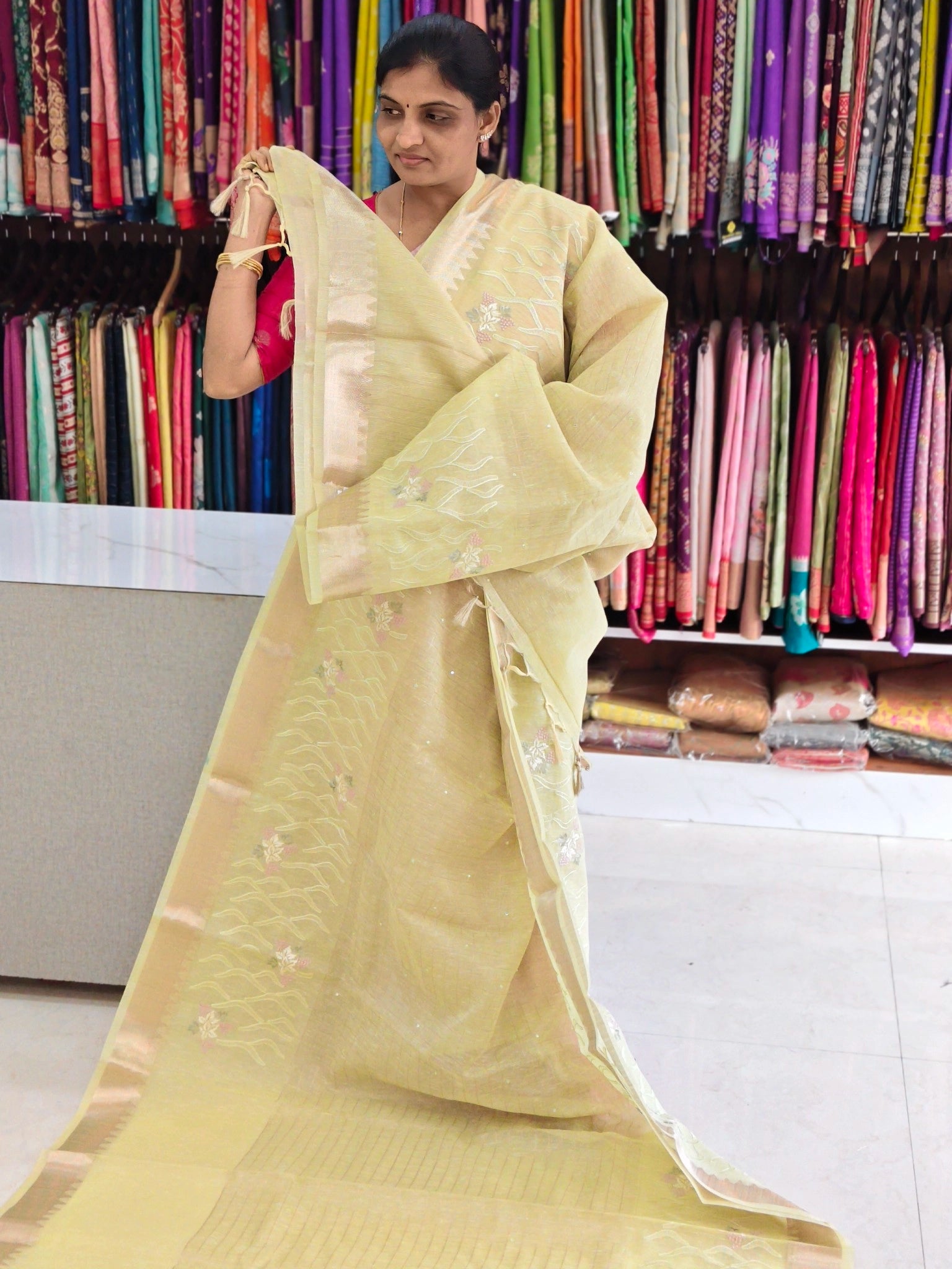 Linen work saree