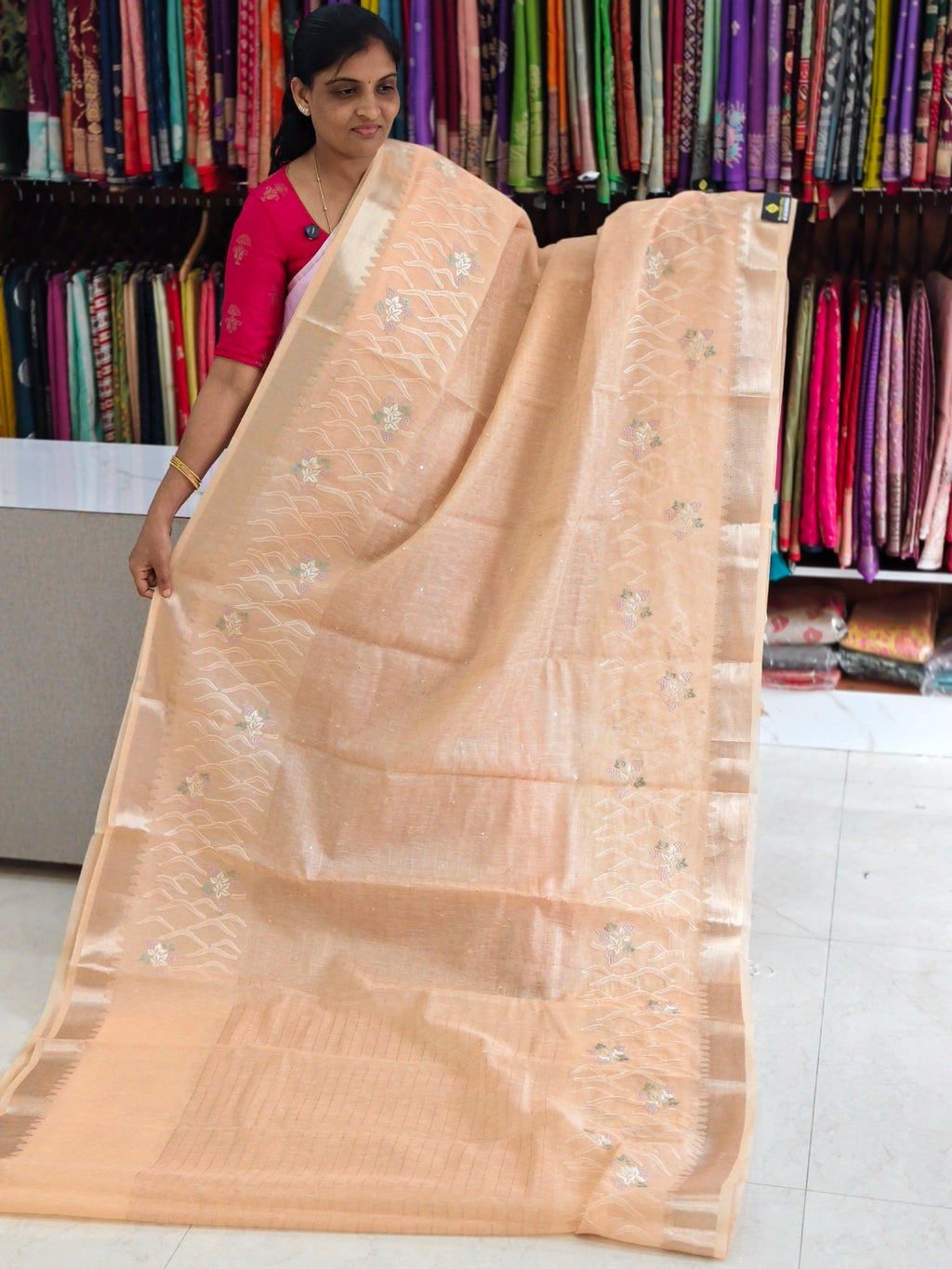 Linen work saree