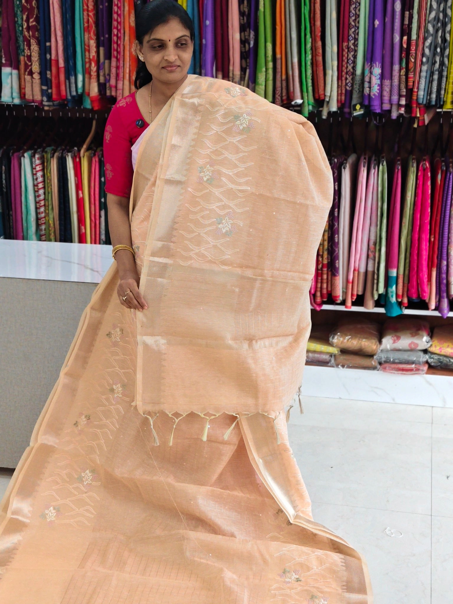 Linen work saree